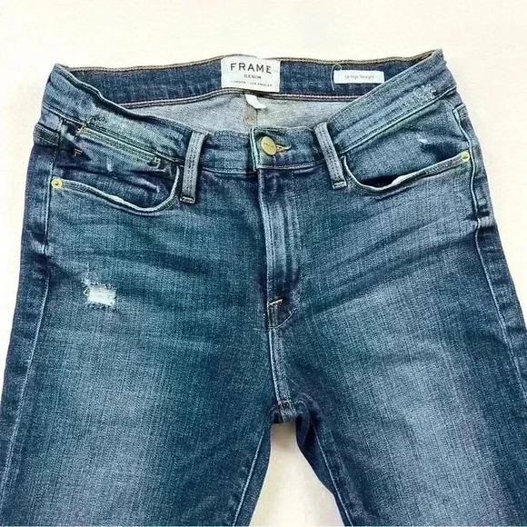 Frame Le High Straight High Waisted Distress Stretch Crop Ankle Jean Size 27 - Picture 3 of 14